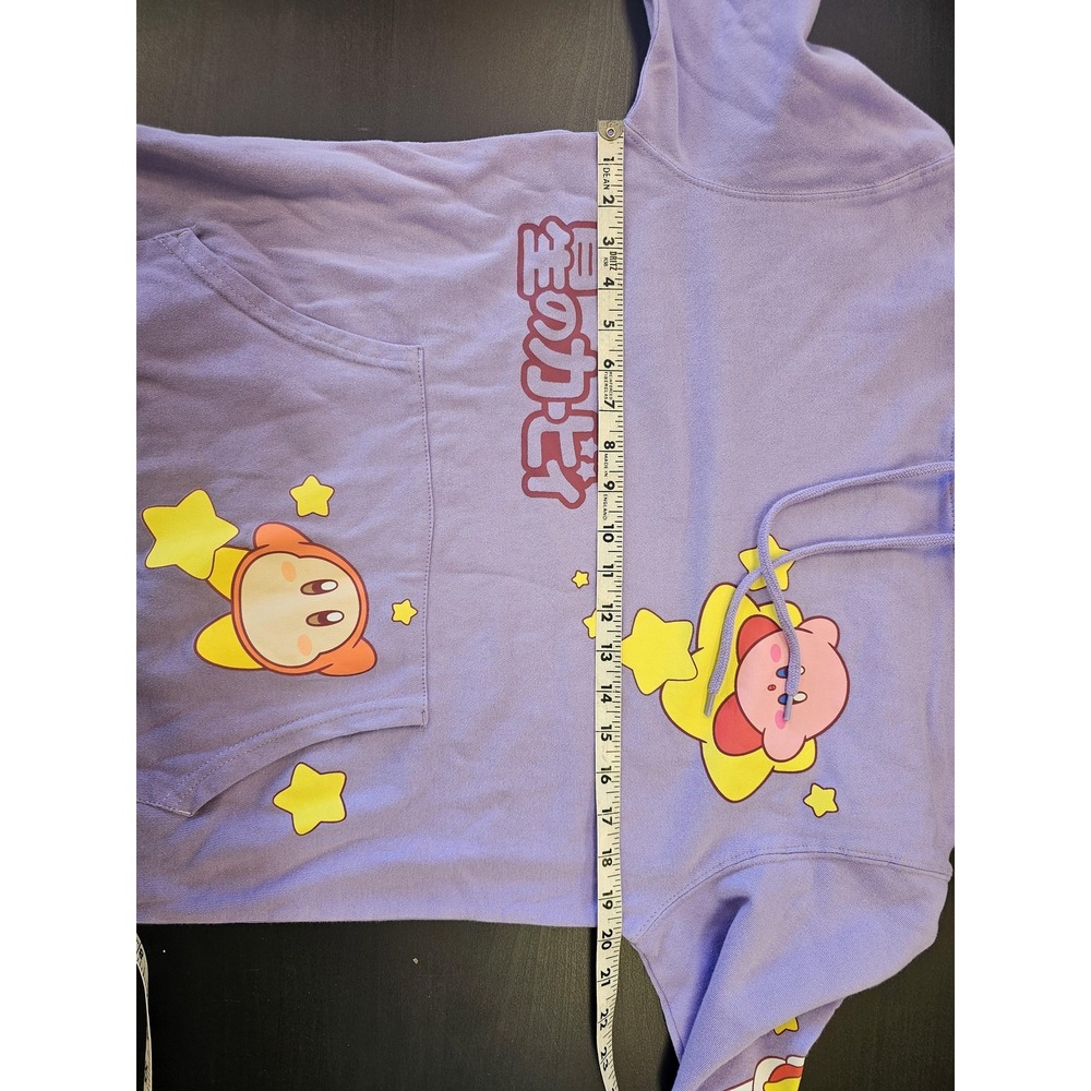 Kirby Hoodie Mens Small Purple Waddle Dee Stars Anime Fleece Pullover Sweatshirt - Picture 3 of 9